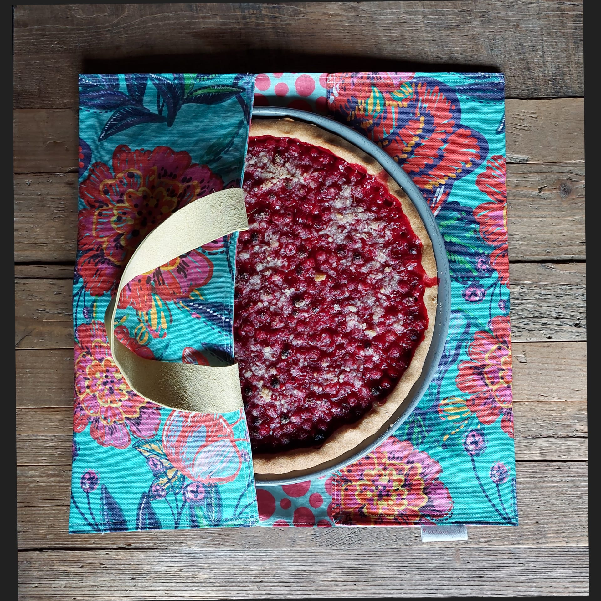 Sac à tarte en coton enduit coloré avec poignées en cuir avec tarte aux fruits gâteau utilisation