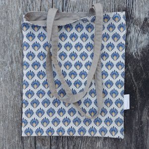 tote bag toile coton pratique plume de paon bleu lumière