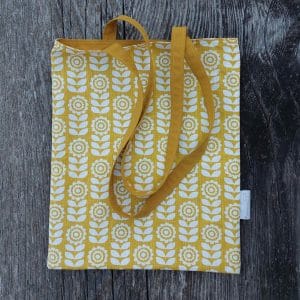 tote bag toile coton pratique fleur rétro moutarde