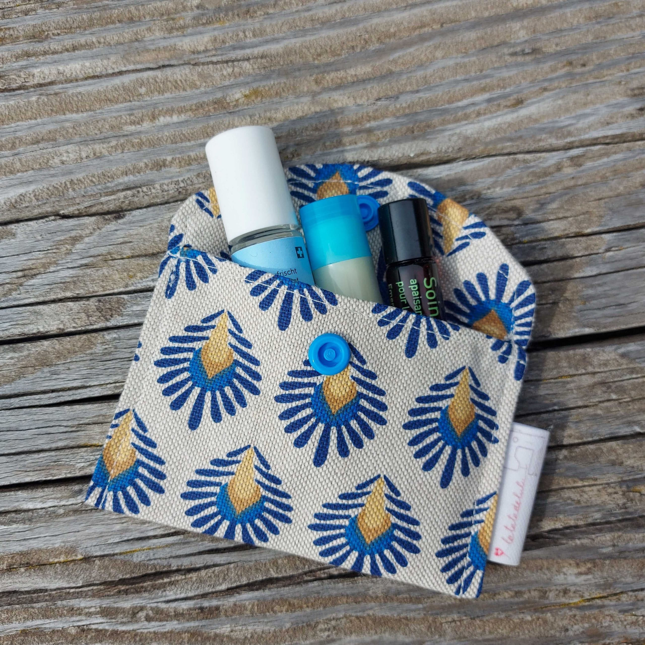 pochette toile coton stick lèvres huile essentielle rangement