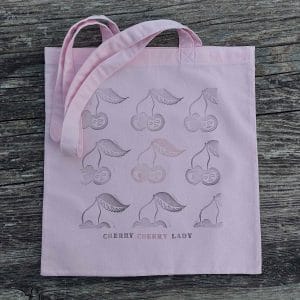 tote bag linogravure artiste tampon la grenade cerises lady cherry