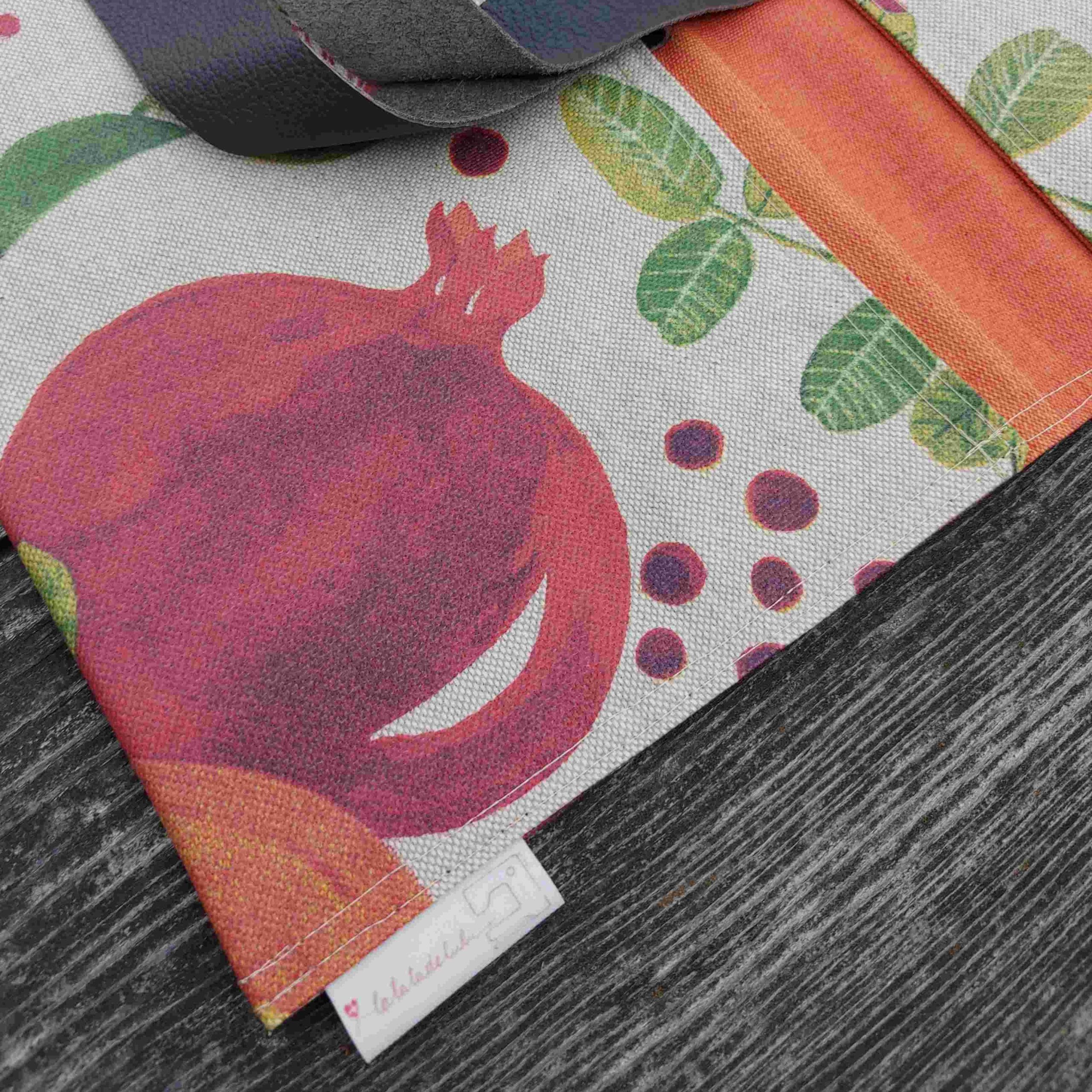 sac à tarte coton enduit coloré grenades, lavable